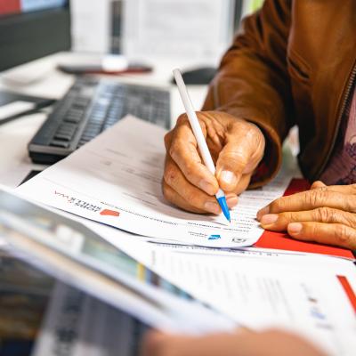 Man filling out a form