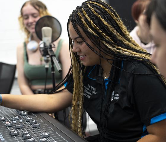 Students at a sound desk